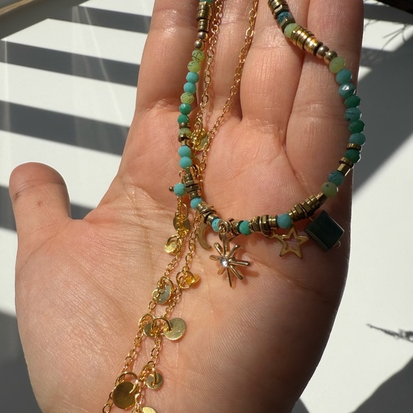 Bohemian Layered Beaded Necklace – Turquoise Stone & Charm Accents - Picture 3 of 15